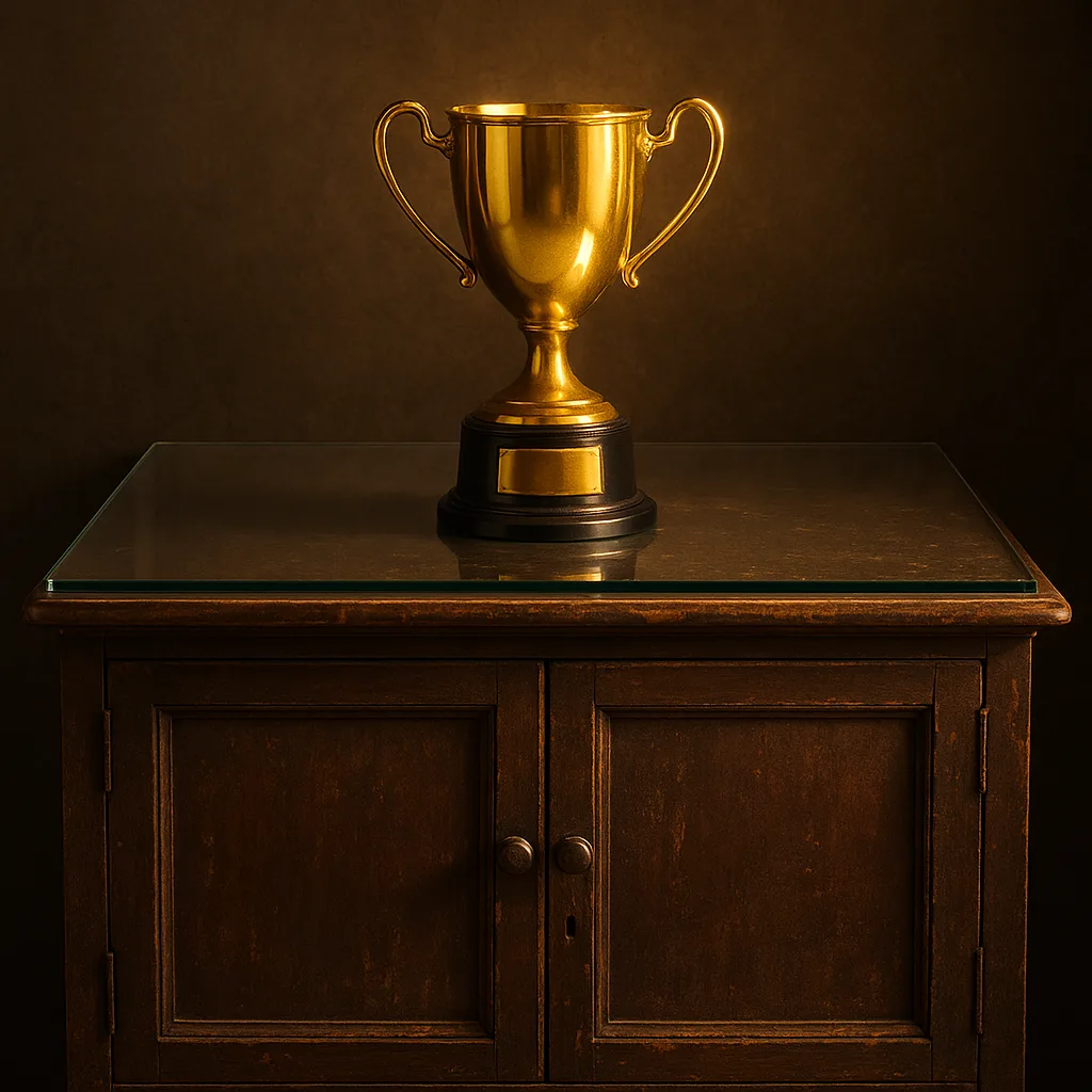 Gleaming Trophy Reflected its Golden Hue on the Smooth Glass