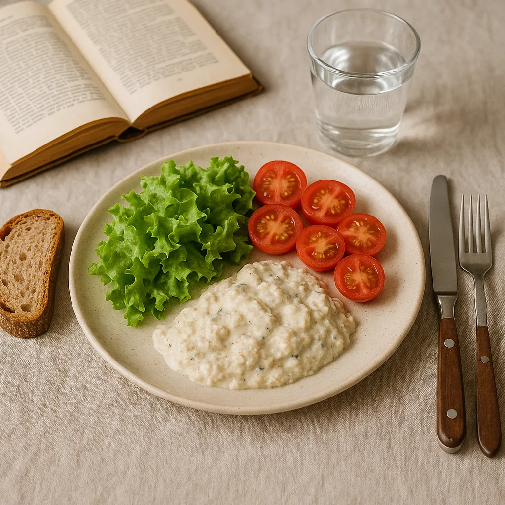 Table Setting with a Plate of Food Including Salad