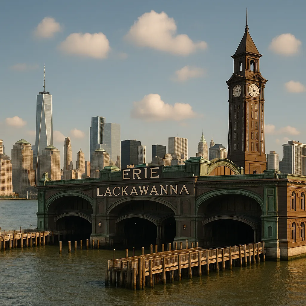 Waterfront Train Station with "Erie Lackawanna" Signage