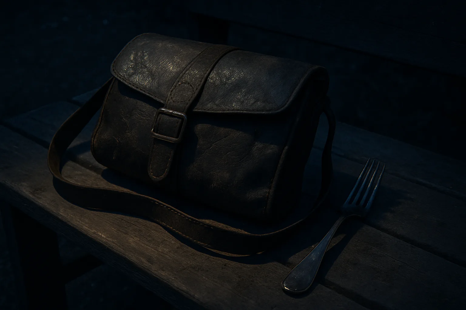 Worn Leather Bag Sits