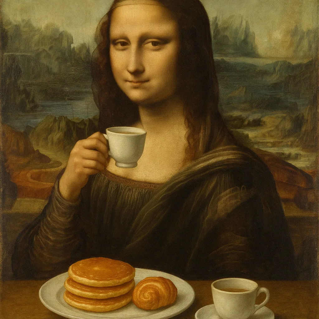 Photo Featuring the Mona Lisa Having Tea