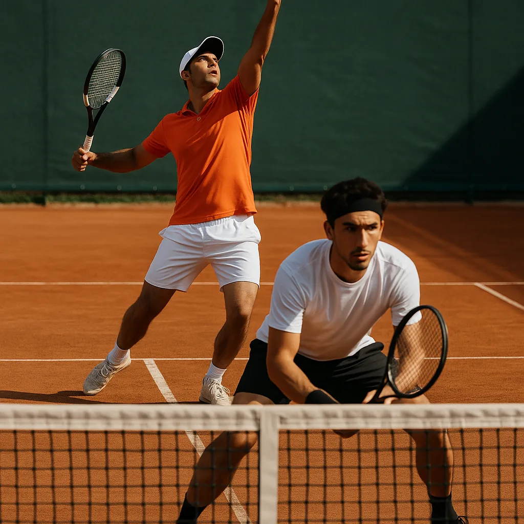 Two Tennis Players on a Clay Court During a Match