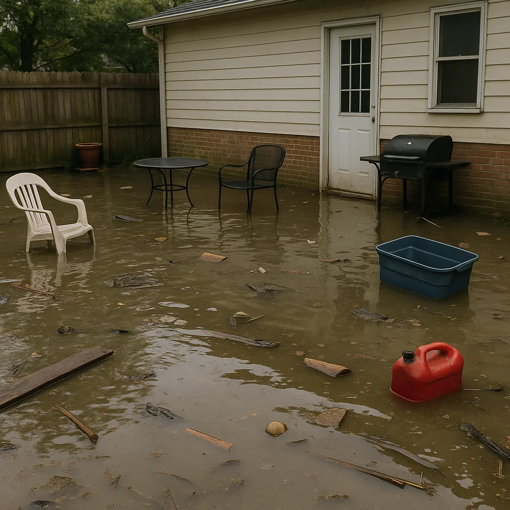 Residential Outdoor Area Flooded with Cloudy Water