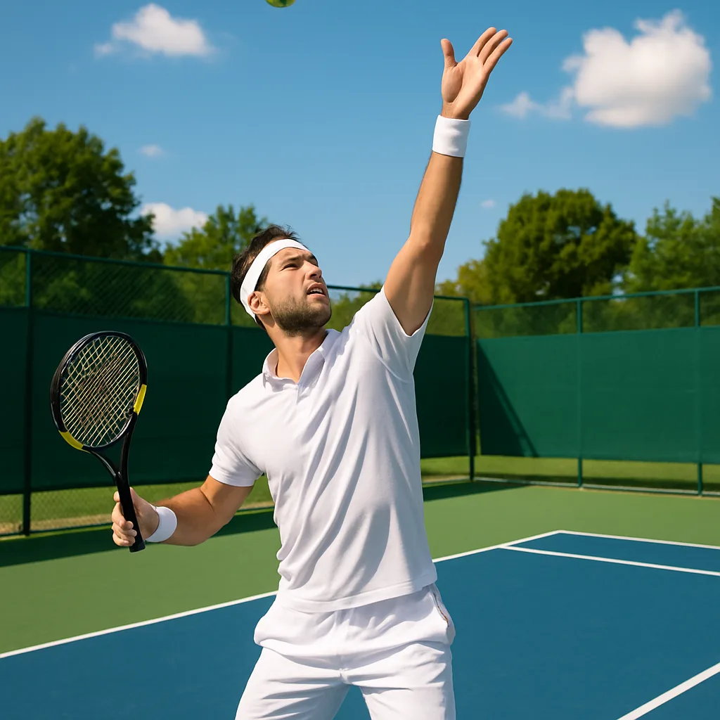 Male Athlete in Tennis Preparing to Serve the Ball