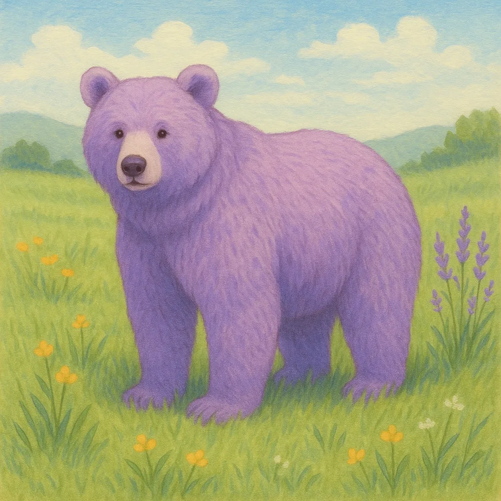 Bear of Lavender Hue Standing in a Meadow