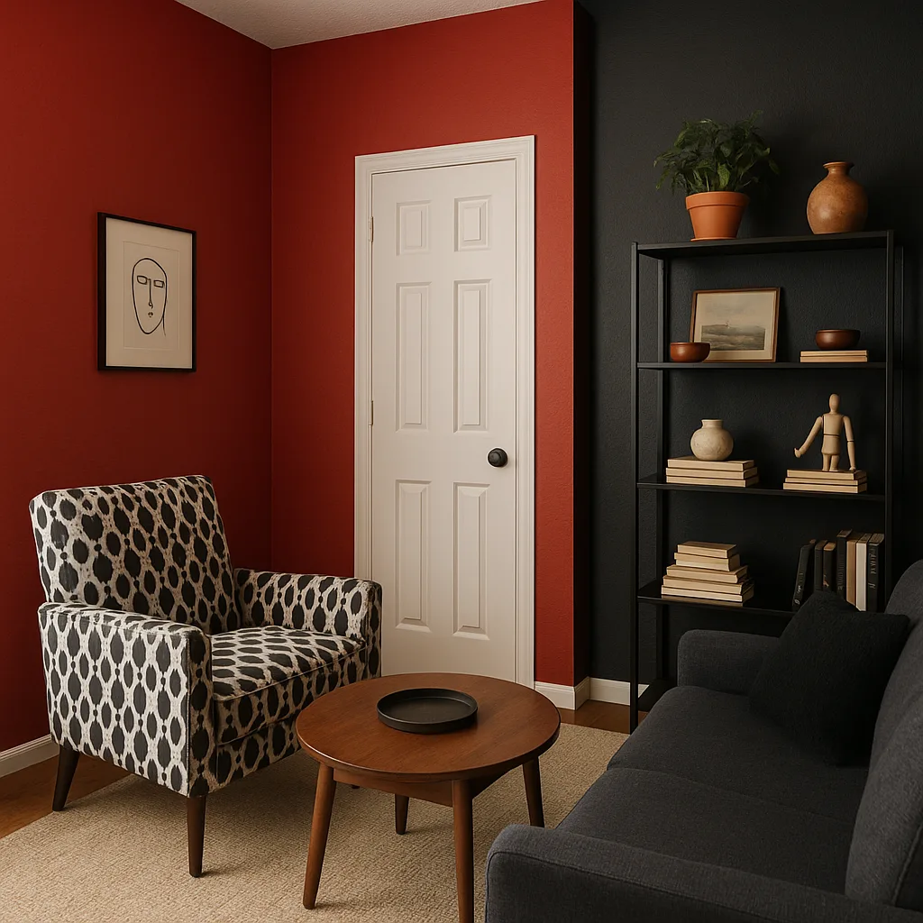 Small Living Room with Red and Black Walls
