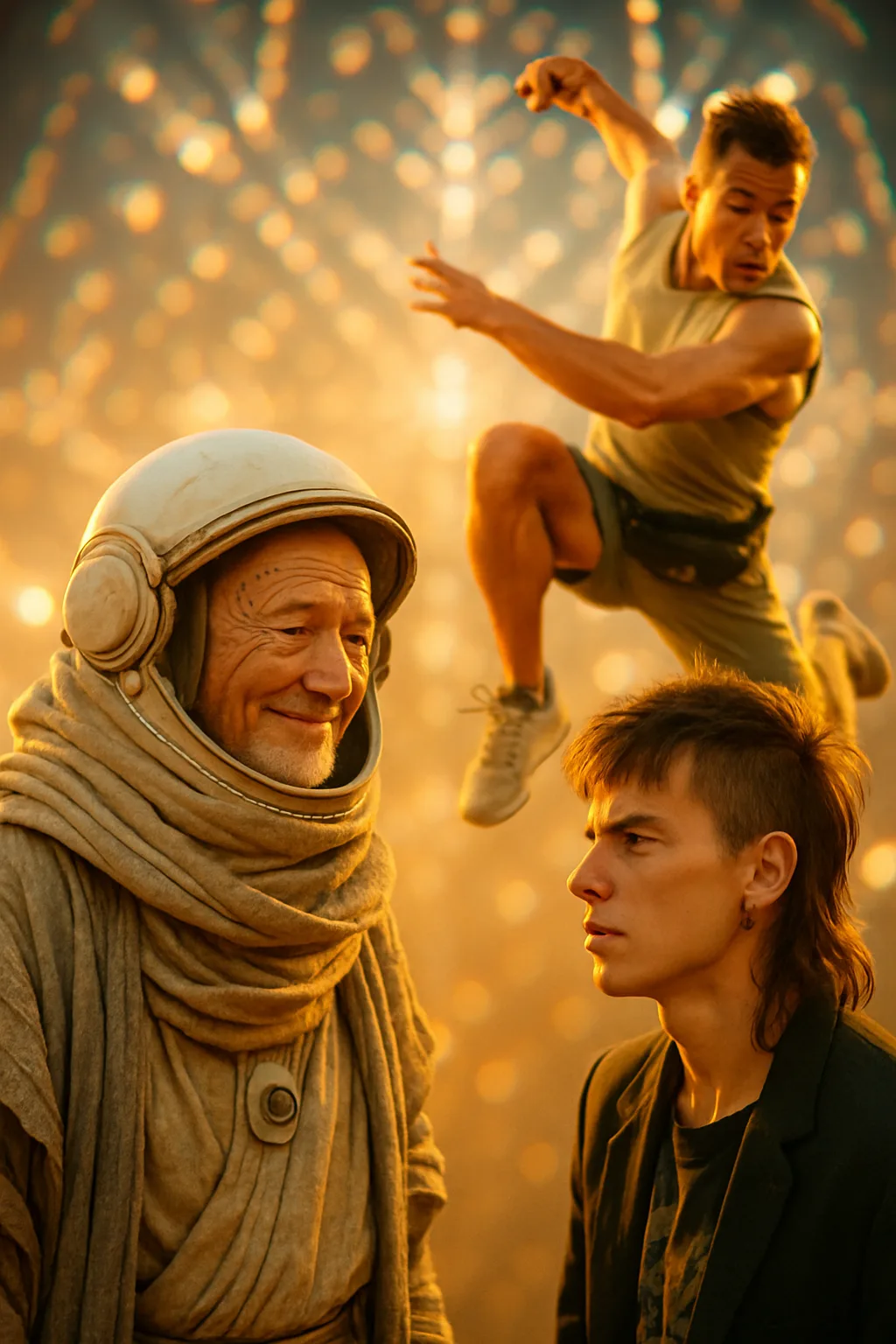 Sage Pioneer Astronaut in Layered Contemporary Desert Textiles