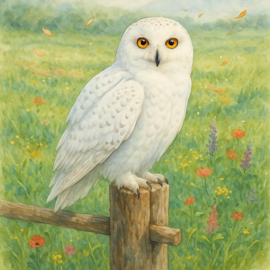 Detailed Watercolor Painting Portrays a Majestic Snowy Owl