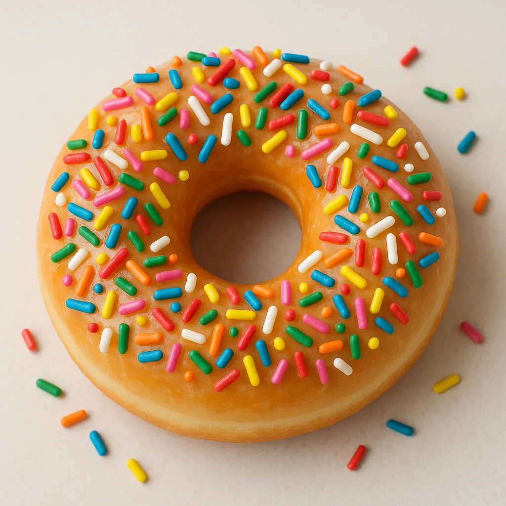 Donut Covered in Glaze and Topped with Vibrant Sprinkles