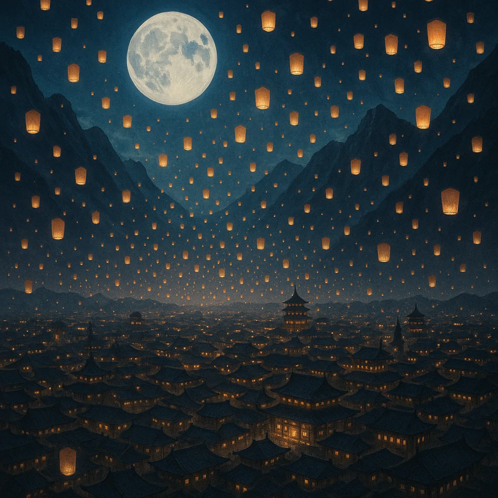 Thousands of Glowing Paper Lanterns Drift Slowly Upwards