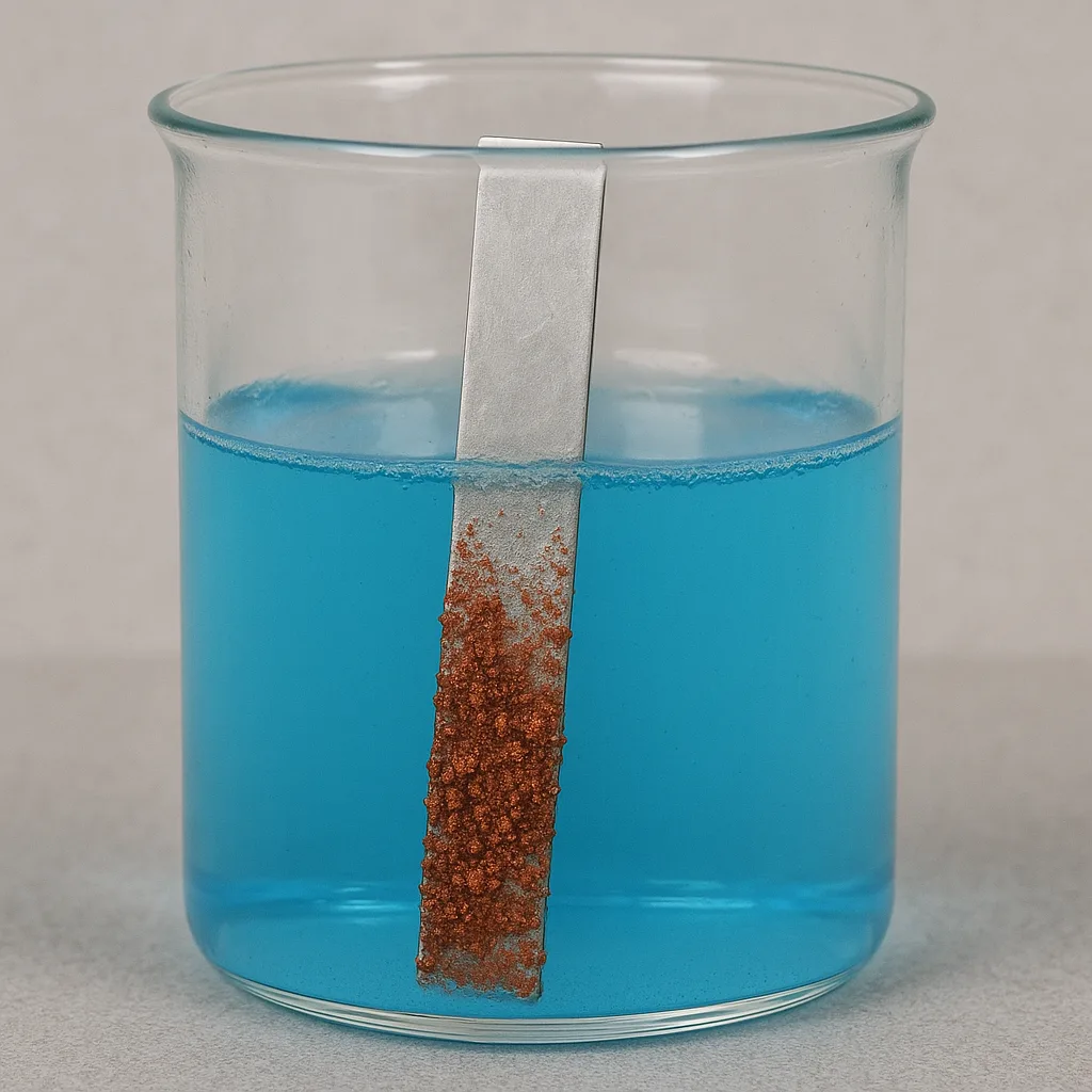 Aluminum Strip Placed into a Solution of Copper Sulfate