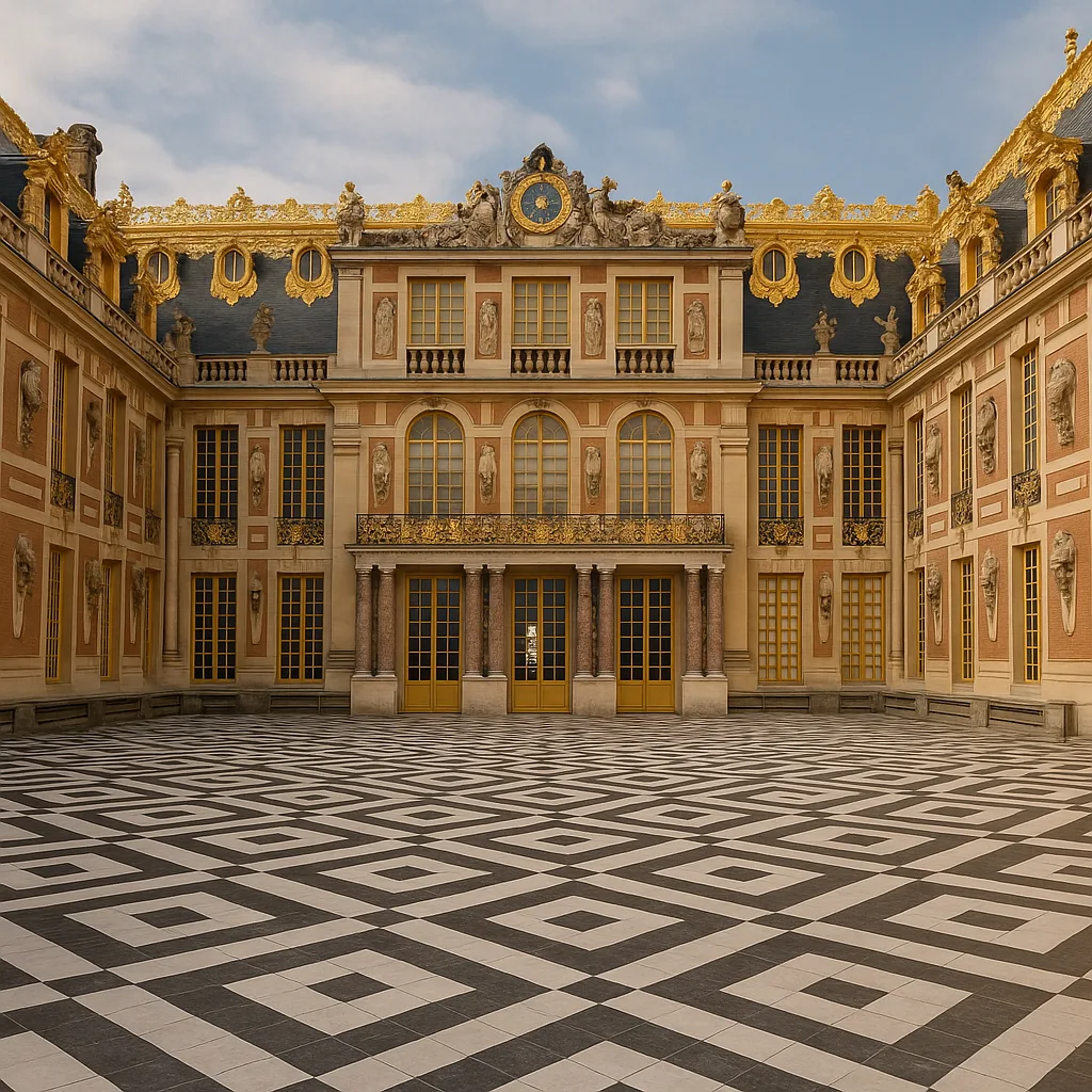Courtyard of the Palace of Versailles with Ornate Architecture