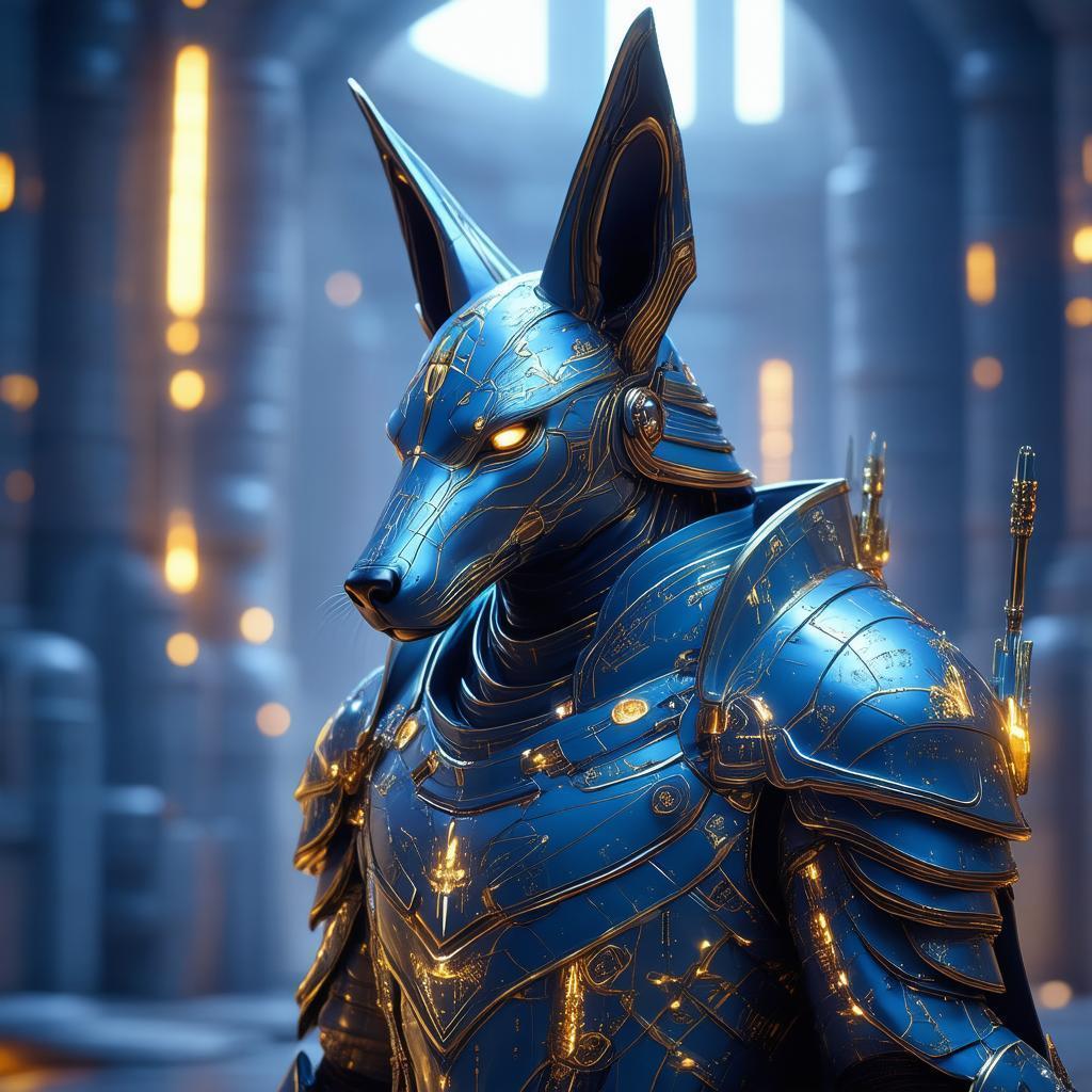 Anubis Armored in Glowing Sci Fi Plate