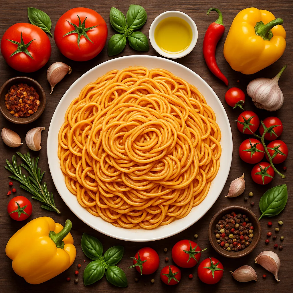 Big Serving of Spaghetti Placed at the Center