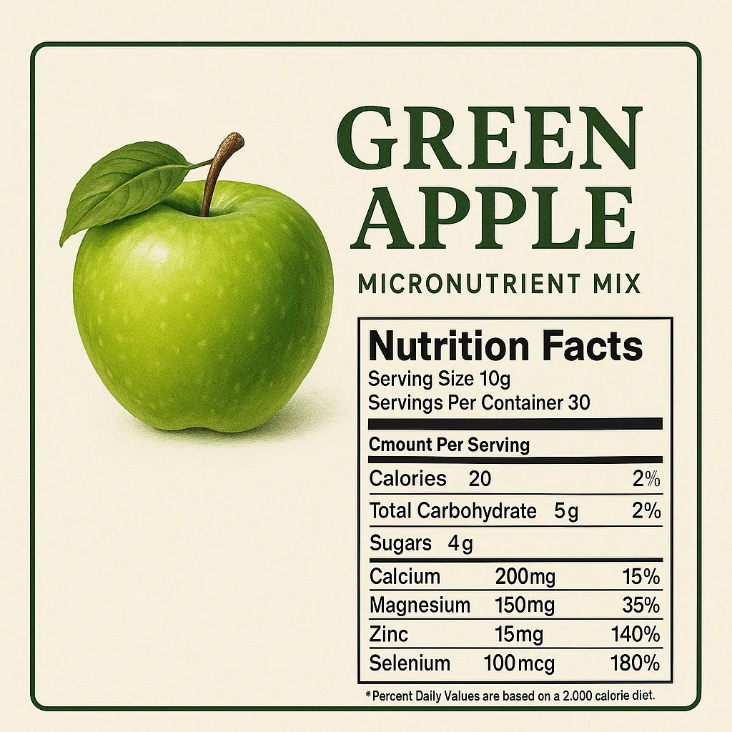 Product Label Featuring a Green Apple Illustration