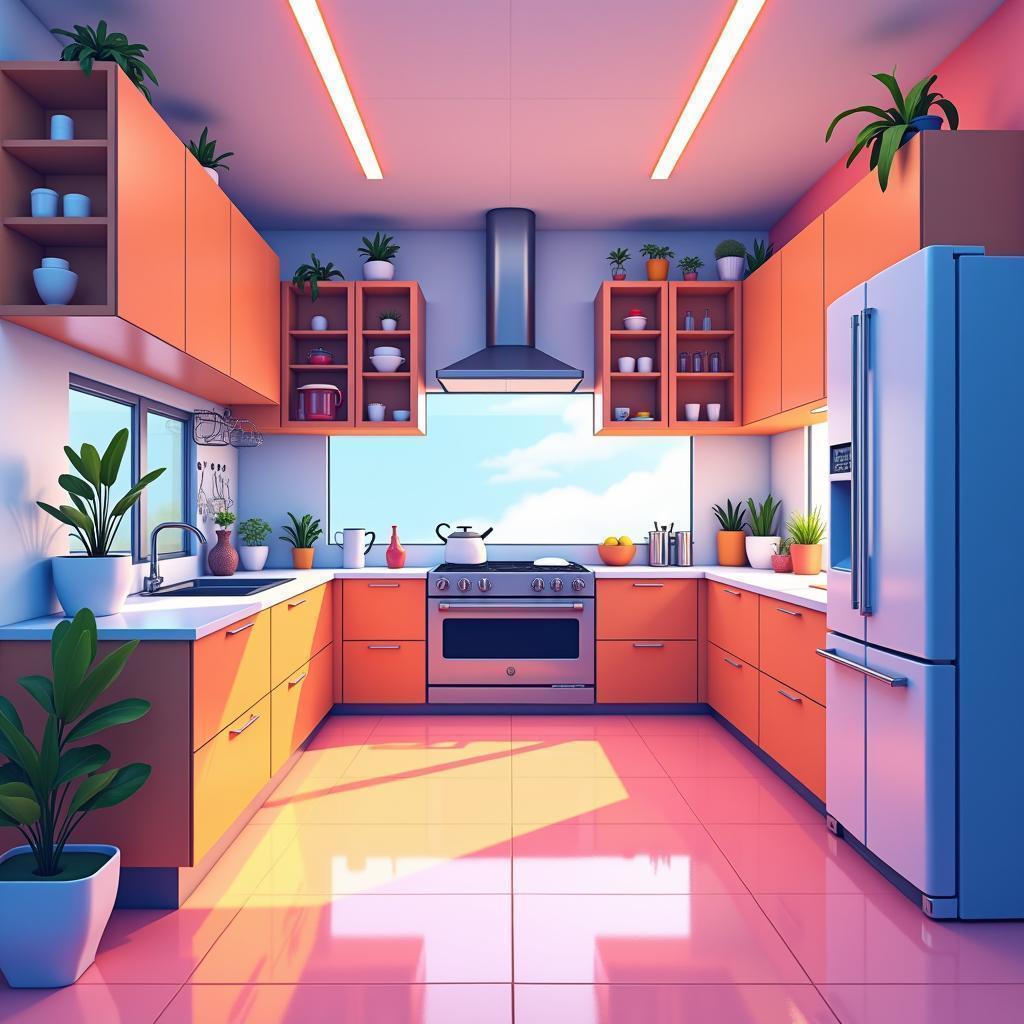 Sleek Futuristic Kitchen in Vibrant Digital Lines