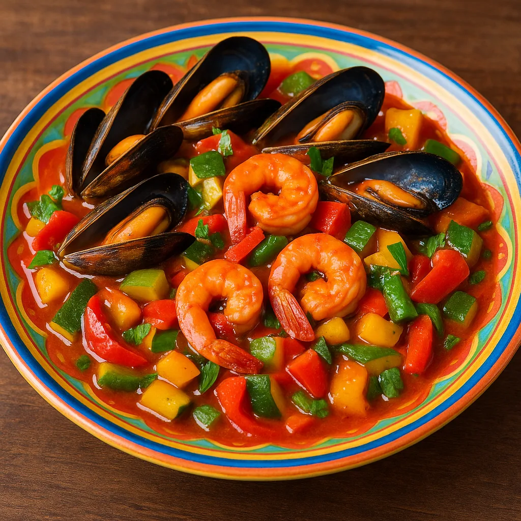 Colorful Plate Filled with Mussels