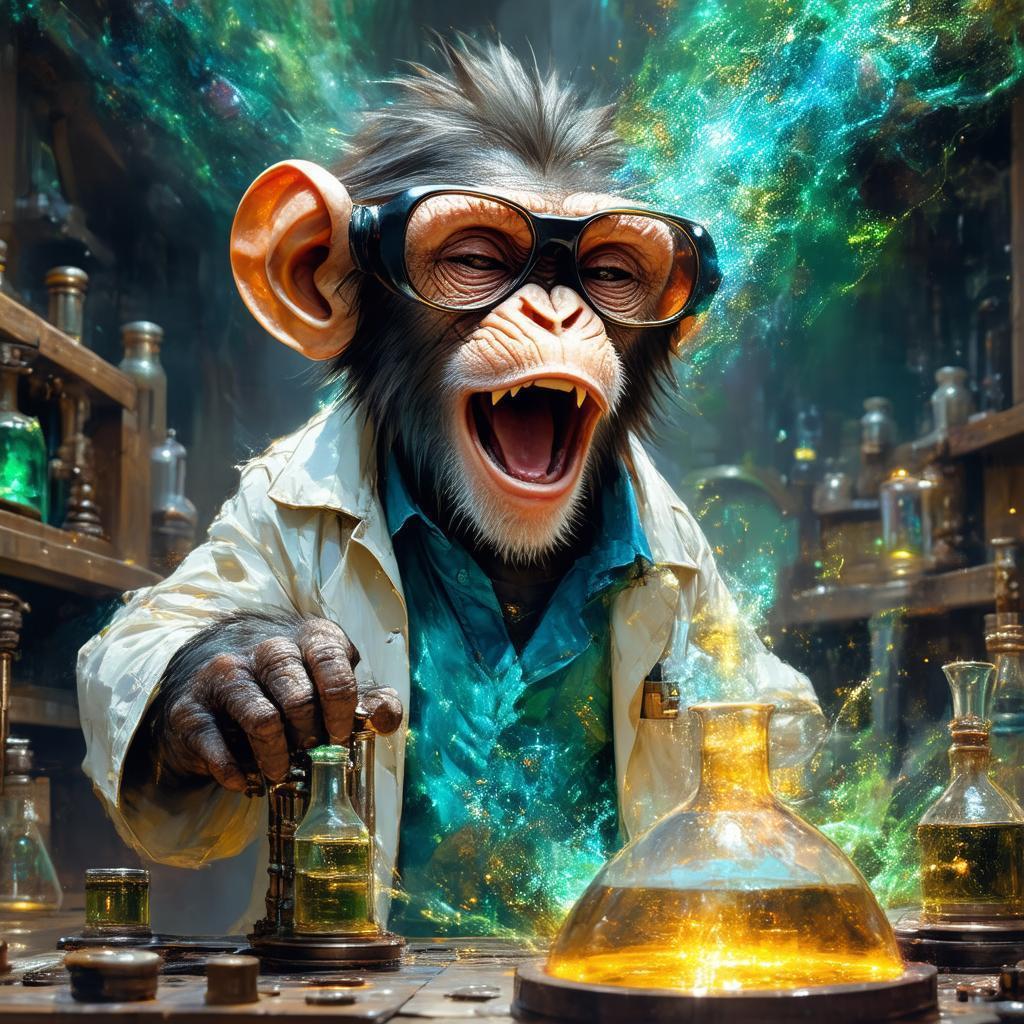 Laughing Monkey Mad Scientist Fantasy Art
