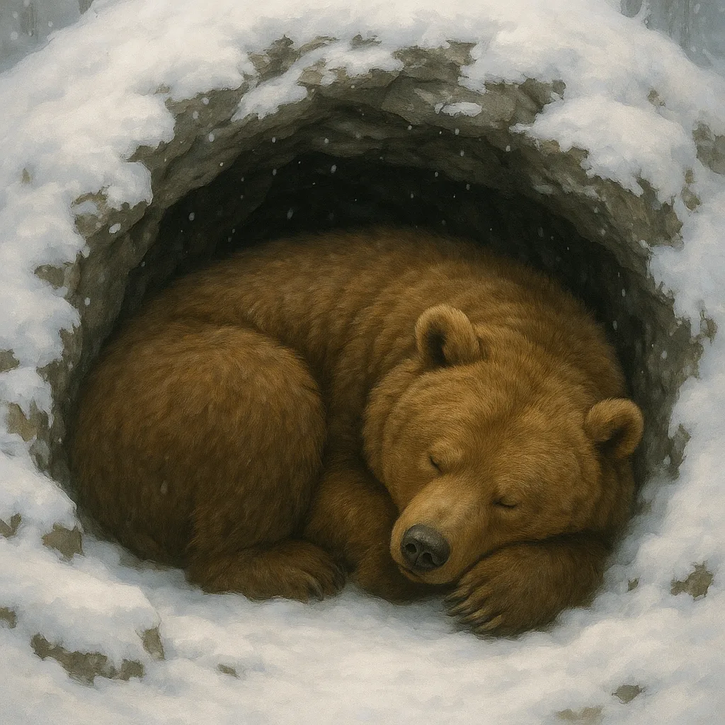 Bear Sleeping Soundly in Hibernation Within a Cave