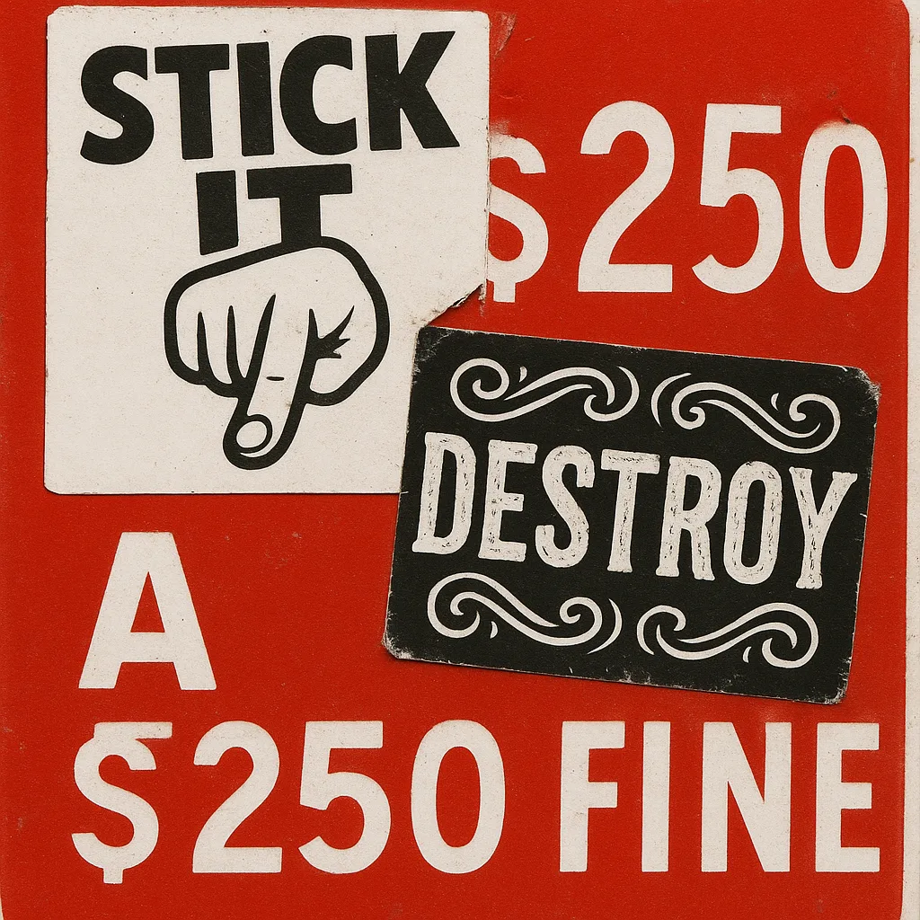 Red and White Sign with a $250 Fine Notice