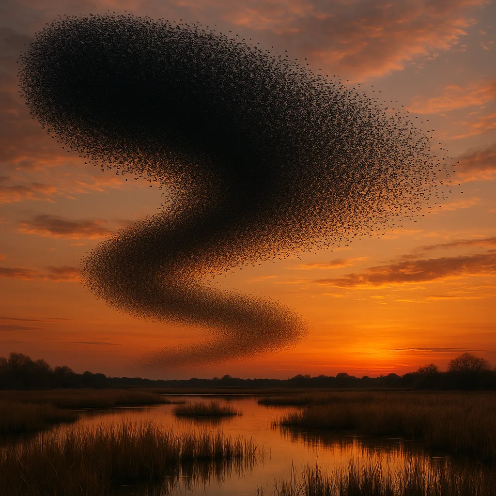 Colossal Murmuration of Countless Starlings Darkens the Sky