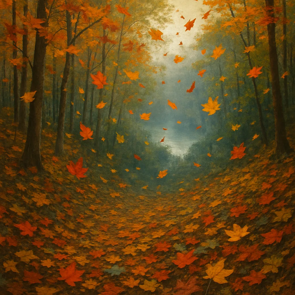Myriad Colorful Autumn Leaves Drift and Swirl Downwards