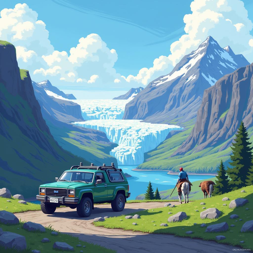 Blue Knight and Hatchback on Norwegian Glacier