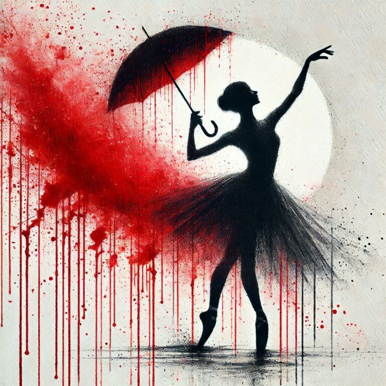 Silhouette Ballet Dancer with Red Rain