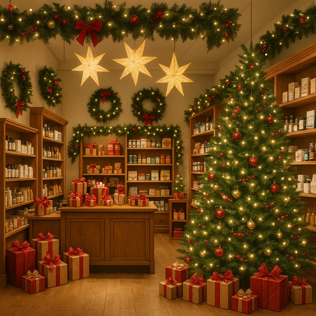Festive Store Interior with Holiday Decorations