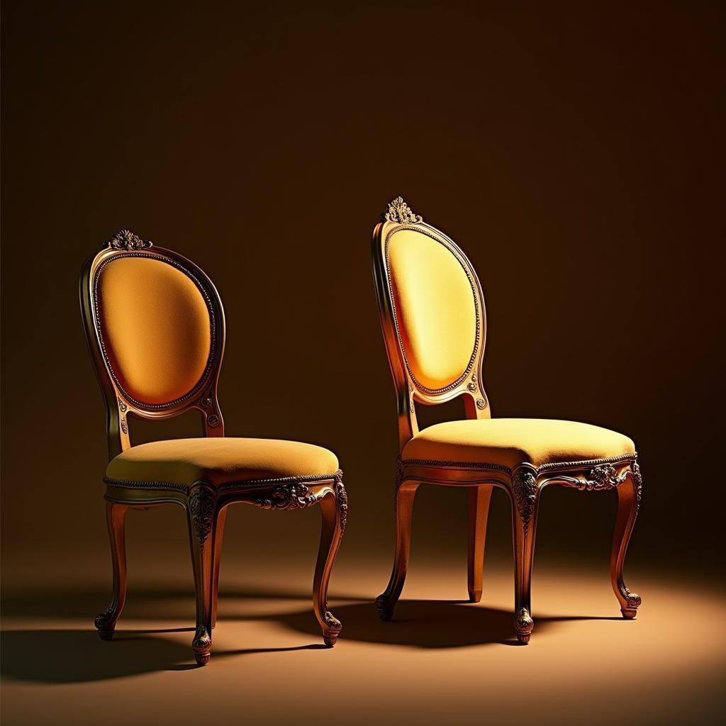 Two Golden Chairs in Dramatic Chiaroscuro