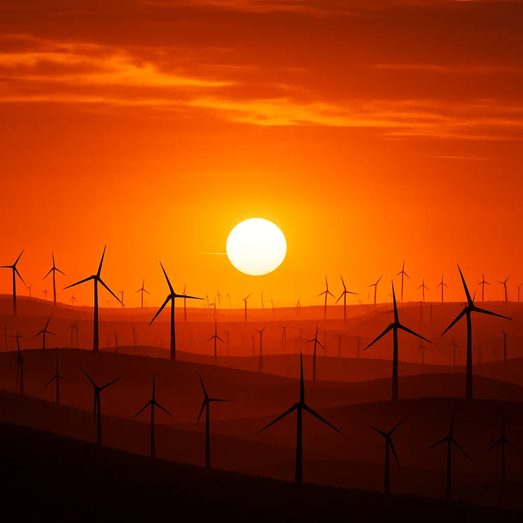 Myriad Distant Wind Turbines Stand