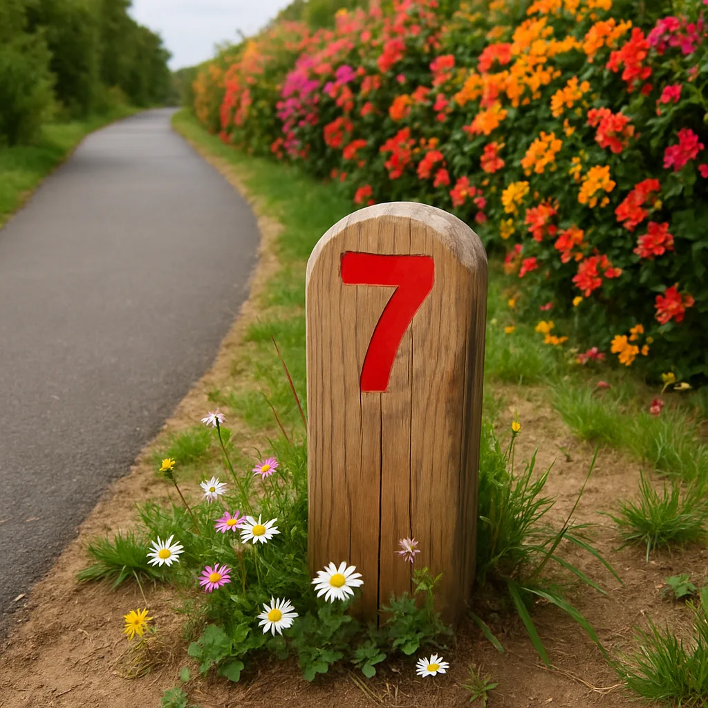 Sleek Asphalt Trail Winds Past a Timeworn Wooden Post