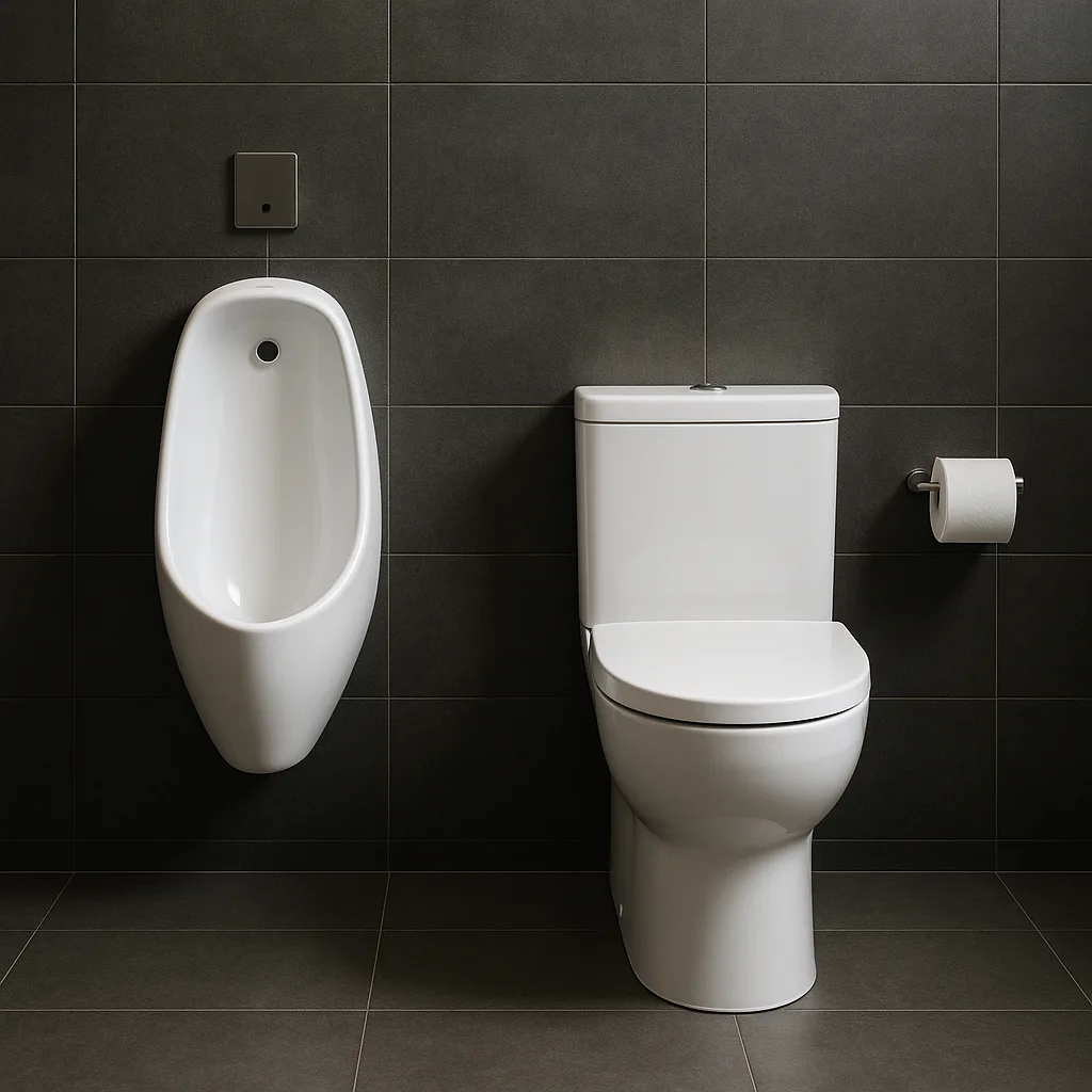 Modern Bathroom Setup Featuring a White Toilet and Urinal