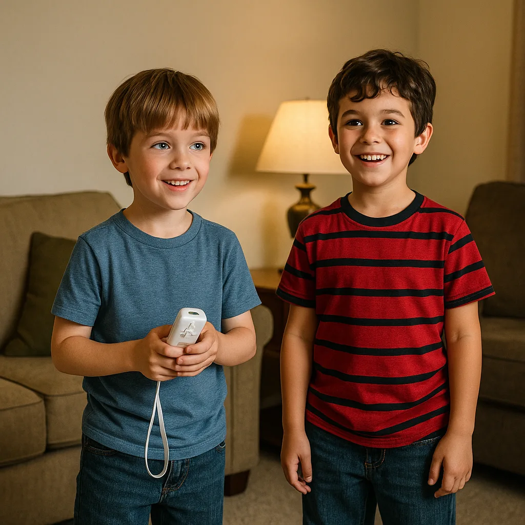 Two Boys Standing in a Living Room