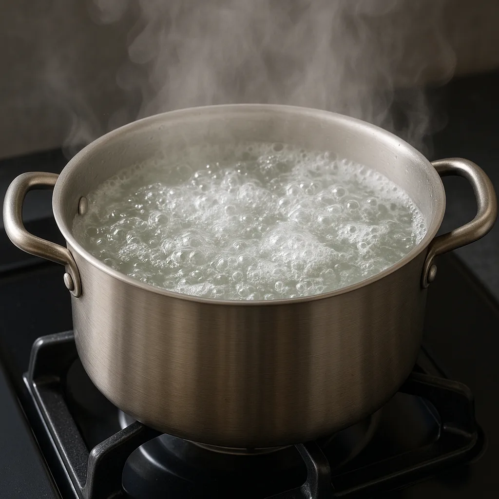 Pot Filled with Salted Water Is Boiling Intensely