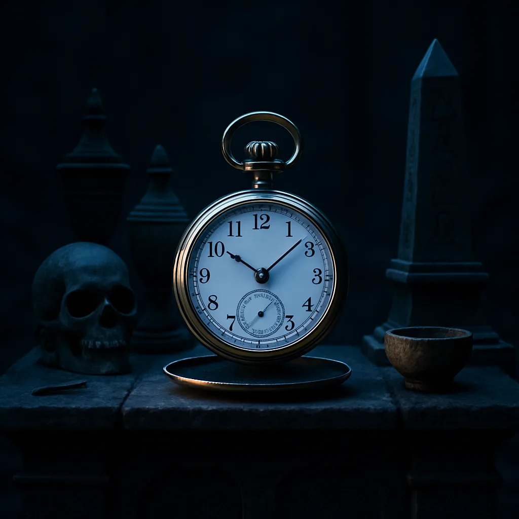 Anachronistic Pocket Watch Rests Centrally on a Symmetrical Altar