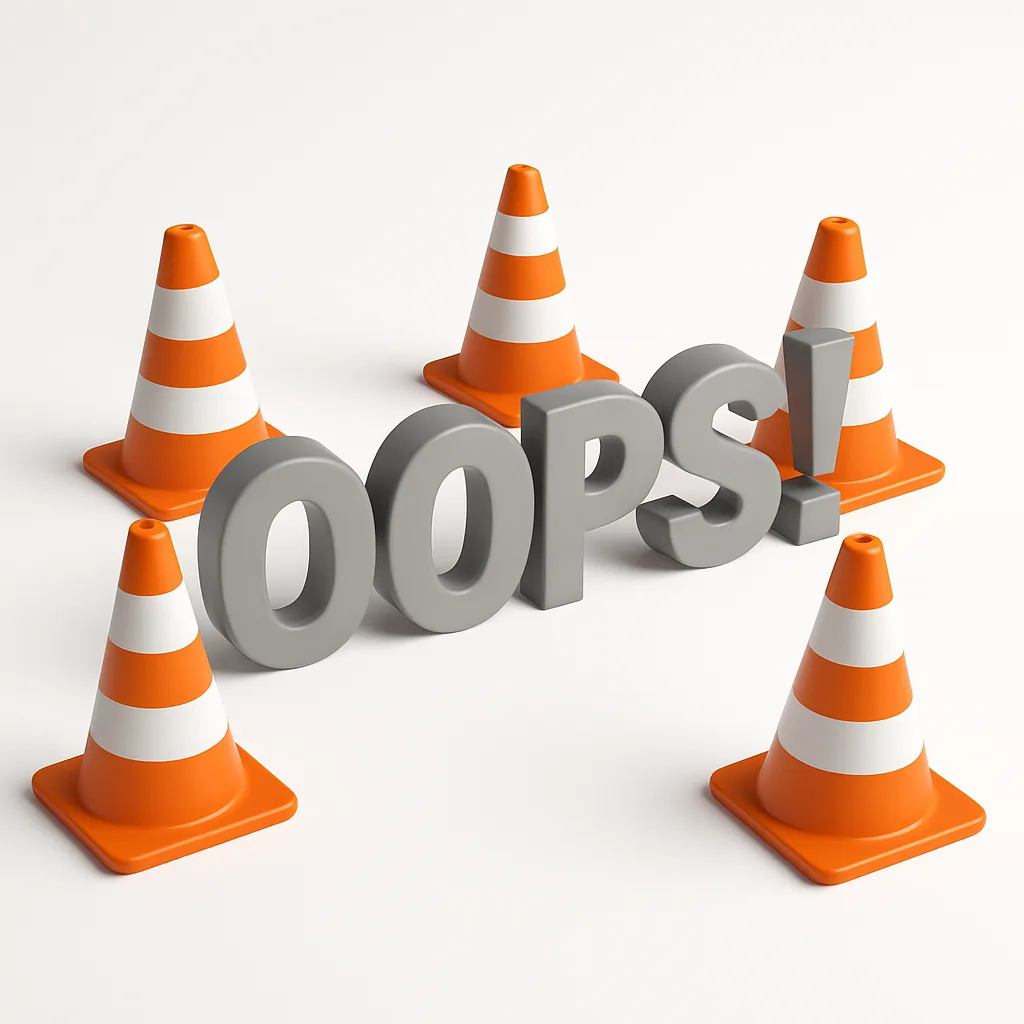Word "OOPS!" in Gray 3D Letters Surrounded by Five