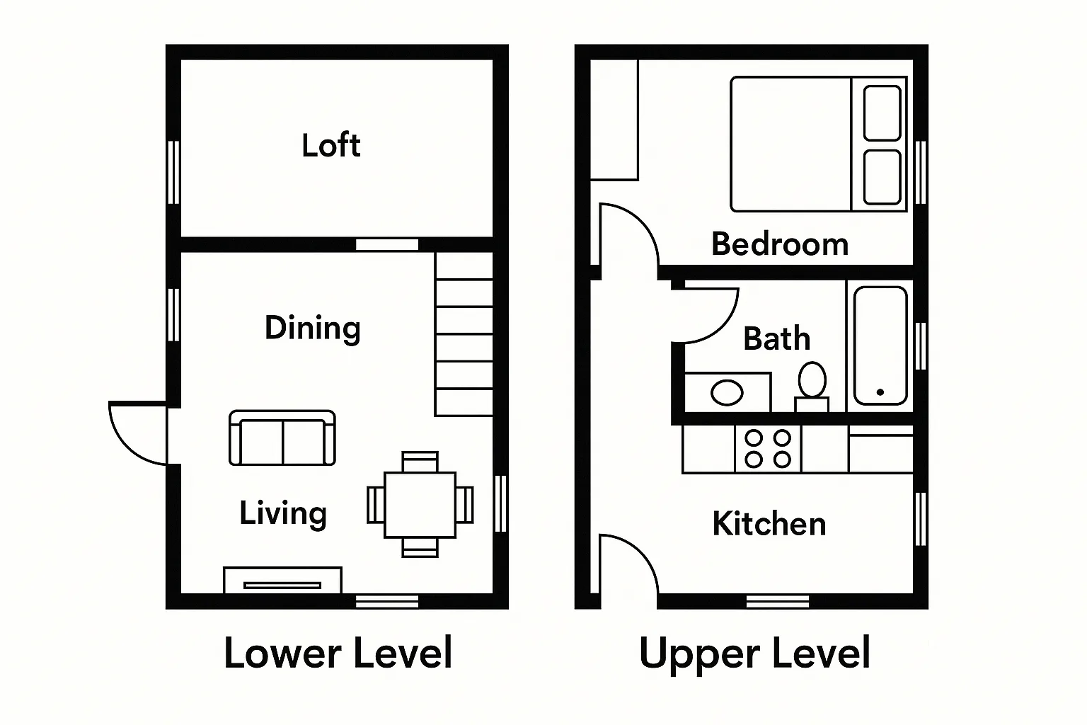 Two-level Tiny House Floor Plan Showcasing a Lower Level