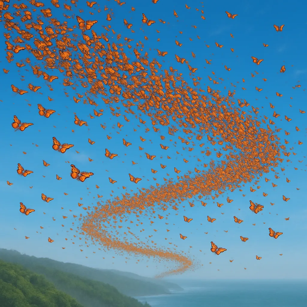 Vast Migration of Thousands of Monarch Butterflies Streams Like