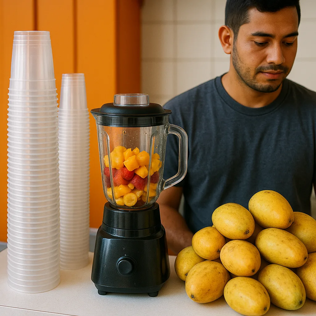 Counter Displaying Stacked Plastic Cups