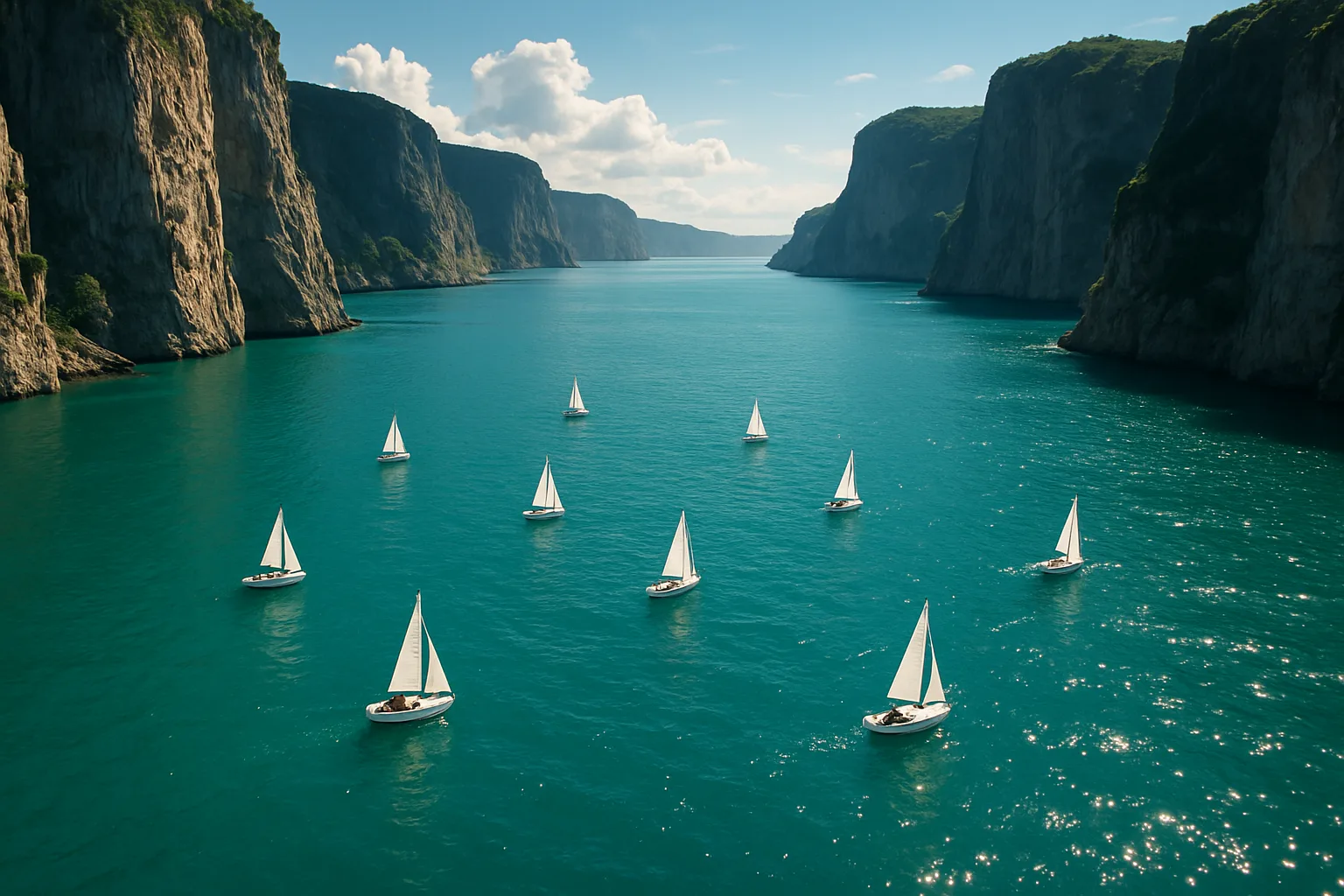 Scattered Handful of Tiny Sailboats Glides Across an Immense