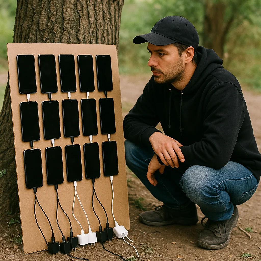 Person Squatting Beside a Cardboard Panel