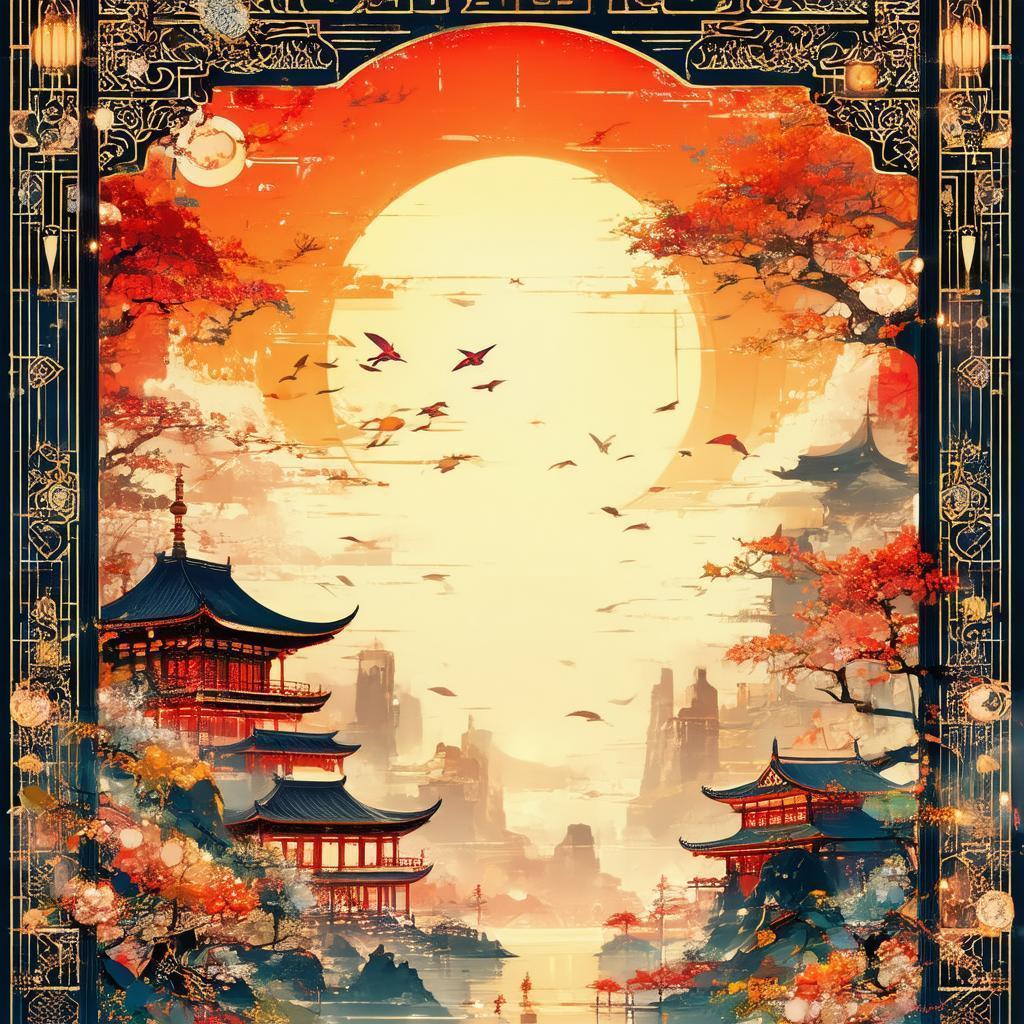 Ornate Anime Book Cover of Asian Motifs