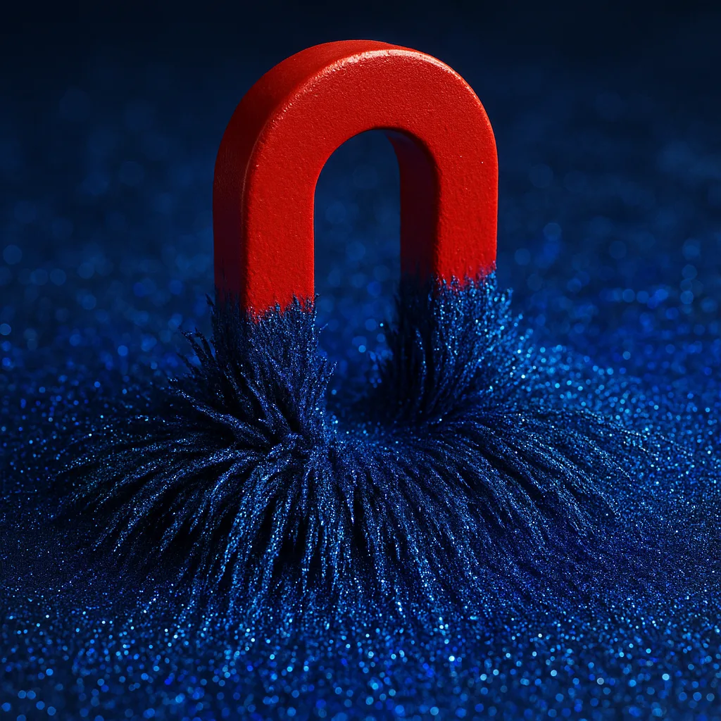 Shimmering Cobalt Powder Clings to the Surface of a Magnet