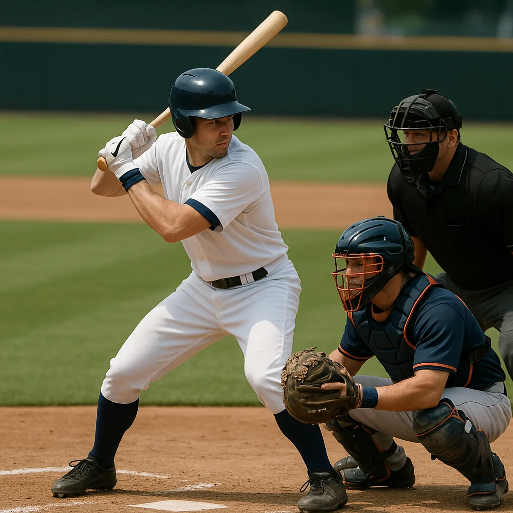 Baseball Batter Prepares to Swing as the Catcher