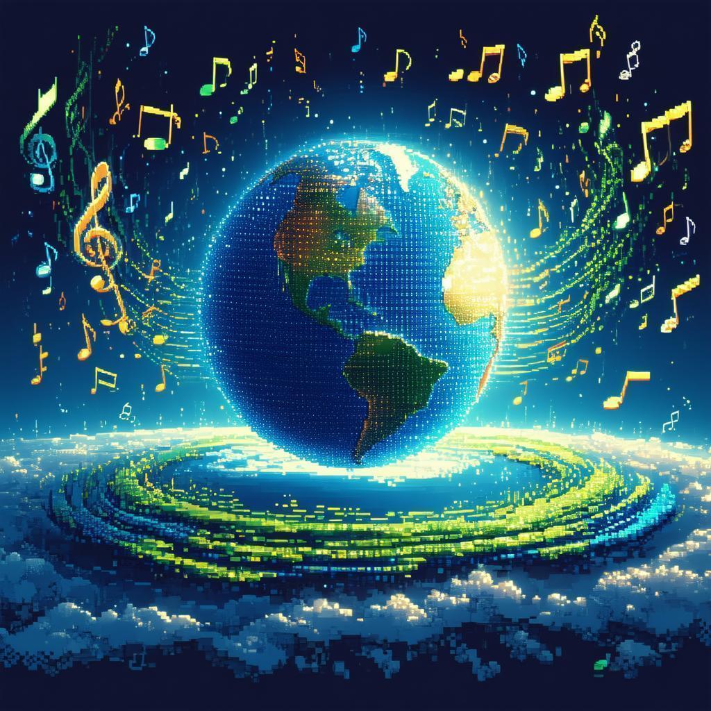 Pixel Notes Spiraling Around Eight Bit Earth