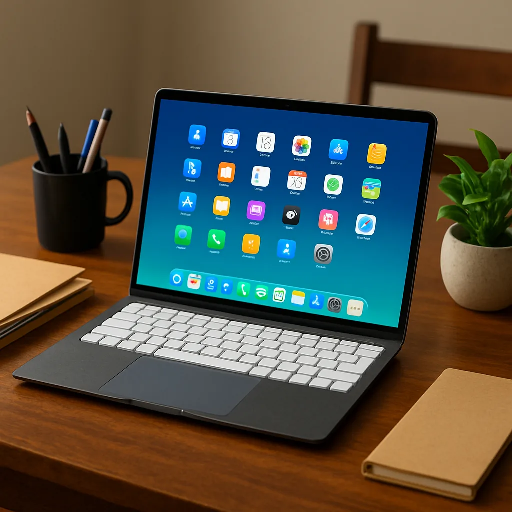 At the Center of a Sleek Wooden Table Sits