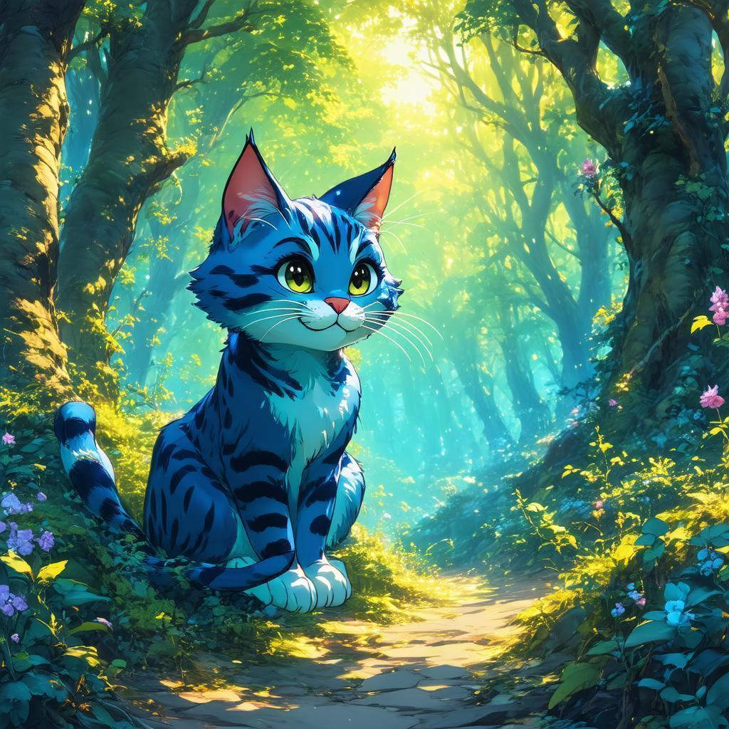 Cheshire Cat Grinning in Dreamlike Forest