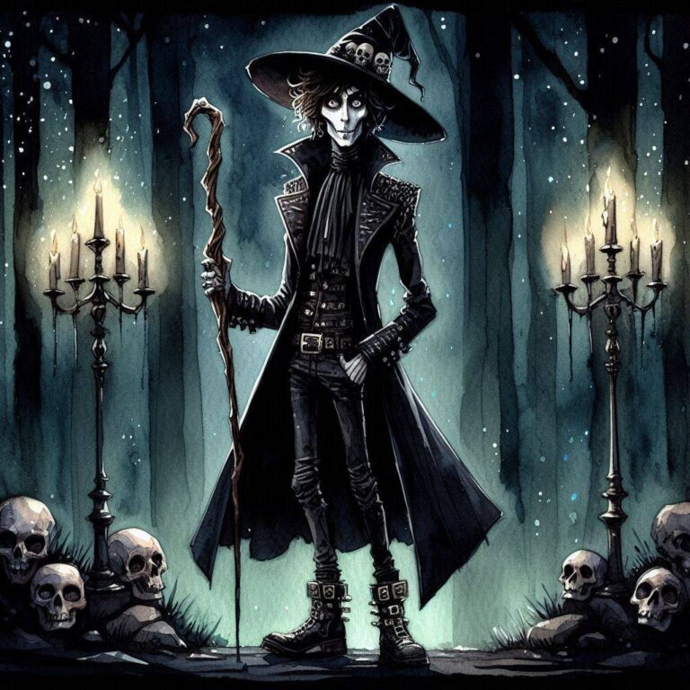 Mysterious Wizard in Dark Forest Art