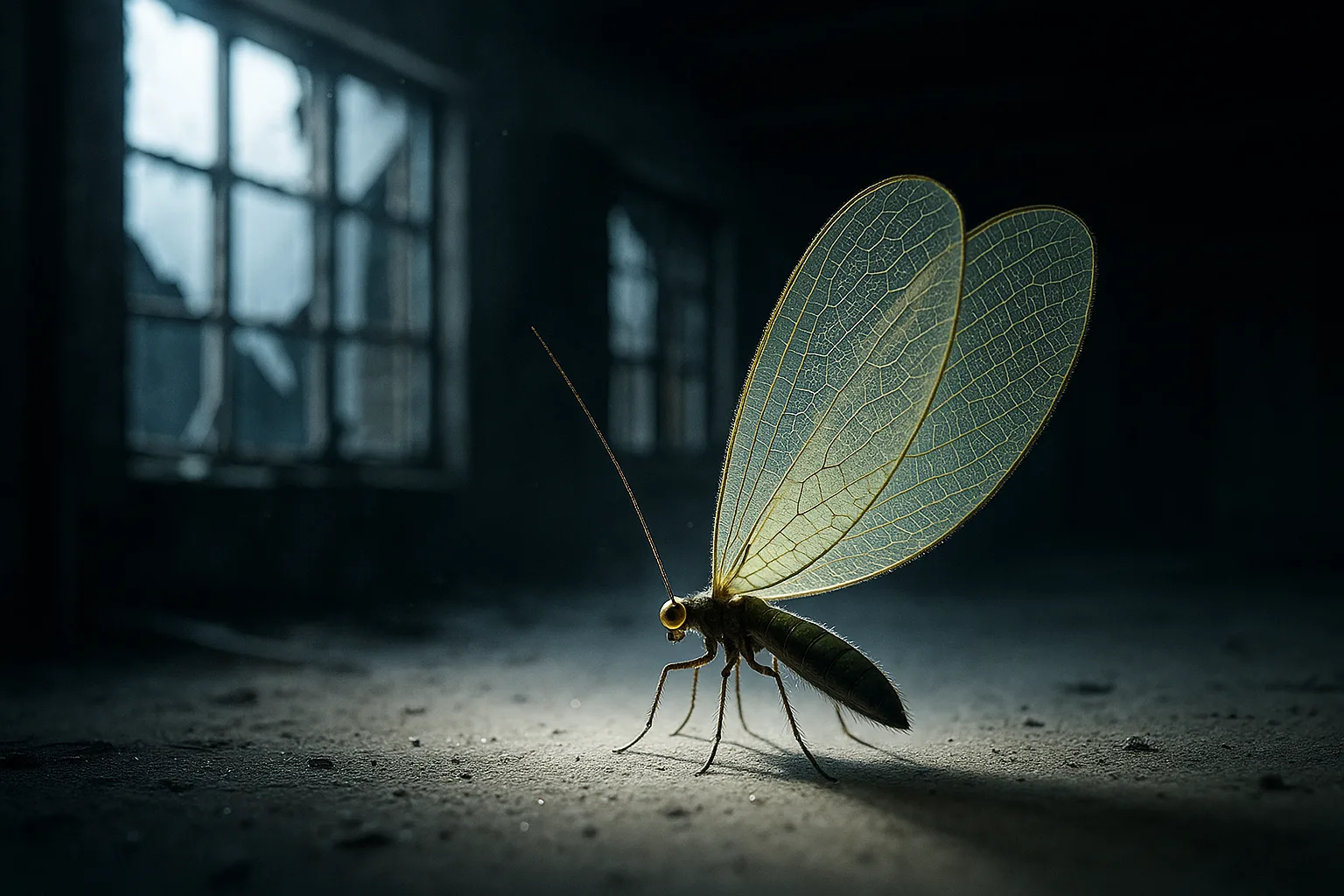 Single Lacewing—its Slender and Delicate Body